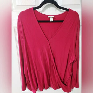 Ava & Viv Fushia Pink Long Sleeve V-Neck Wrap Top in Size 2X
